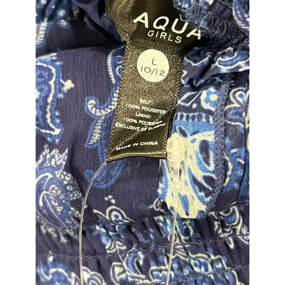 Aqua Girl Navy Blue Long Sleeve Paisley Dress‎ Size L 10/12